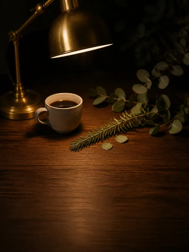 A reed diffuser on a warm study desk